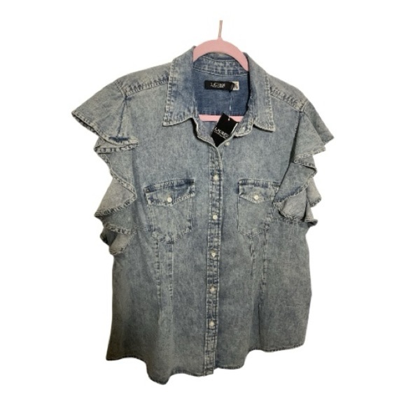 Ralph Lauren Blue Denim Ruffle Blouse - Picture 5 of 9